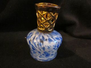 Vintage Oil Lamp,  Lampe A Parfum,  Made In France,  4 ",  Lovely Blue Glass,  Mini