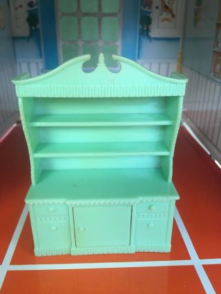 Renwal Green China Cabinet Vintage Dollhouse Furniture Plastic 1:16 Miniature