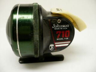 Vintage Fishing Reel,  Johnson 710,  Model 710b,  Green Push Button,  Smooth