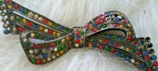 Large Antique Vintage Art Deco Colorful Rhinestones Bow Brooch Pin