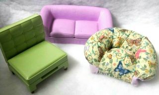 Vtg Barbie Living Room Furniture : Couch,  Padded Sofa,  Large Green Chair