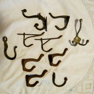 Assortment Of Old Vintage Coat Hat Hooks Iron Metal Wire Shabby Farmhouse Salvag