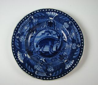 Antique Dark Blue Staffordshire Cup Plate Quadrupeds Circa 1825