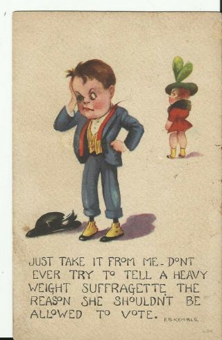 Suffragette Postcard Young Man With A Black Eye Posted 1918