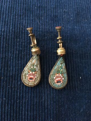 Vintage Antique Italian Micro Mosaic Earrings Tear Drop Dangle Screw Back Italy