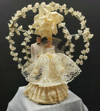 Vintage 1960’s Wedding Cake Topper Plaster Bride & Groom
