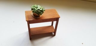Vintage Small Cherrywood Side Table With Plant In Copper Pot Signed Omm 1998
