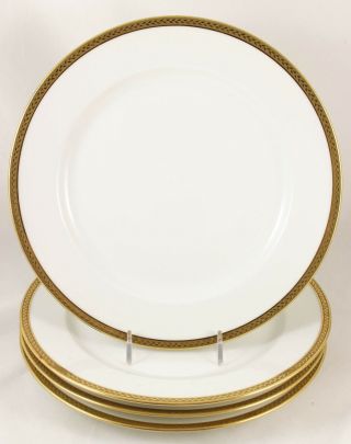 Set 4 Antique Vignaud Limoges China Salad Plates Raised Gold Encrusted Laurel