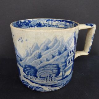 Victorian Flow Blue Mug Transfer Ware Porcelain Circa 1835 - 60 Antique England