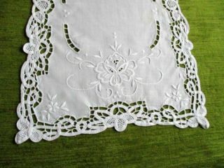 Pretty Table Runner With Tape Lace & Embroidery - 12 " X 28 "