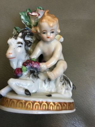 Vintage Sitzendorf Angel Cherub Baby On Goat Germany Figurine