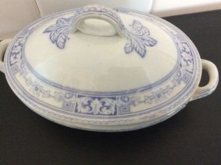 Antique Scottish Blue And White Covered Vegetable Dish Made In 1870s Glasgow