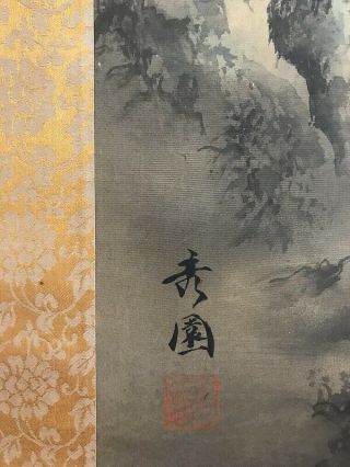 Japanese Hanging Scroll Kakejiku Landscape Hand Paint Silk Stamp Antique b328 6