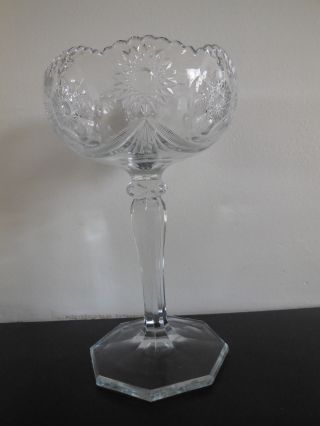 Vtg.  Clear Cut Glass Compote 8 1/4 " Tall Pedestal,  Candle,  Candy,  Nut Bowl