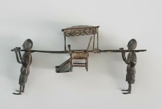 Antique Filigree Sedan Chair With Carriers Figurine Miniature