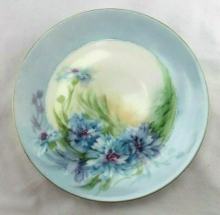 Antique Thomas Sevres Bavaria Porcelain Plate Blue W/blue & Purple Flowers 8.  5 "