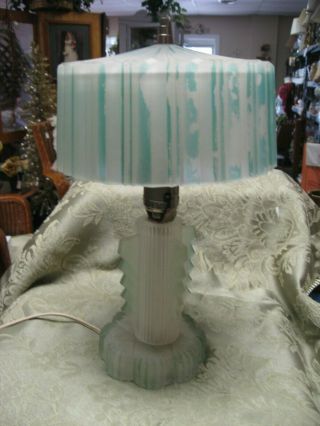 Antique Frosted Green Glass Art Deco Electric Bedroom Table Lamp