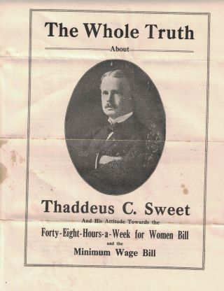 Thaddeus C Sweet Oswego County Ny Congressman Whole Truth Brochure 1920s