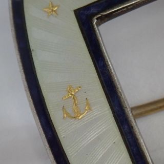 Antique Edwardian Sterling Silver Guilloche Enamel Nautical Themed Sash Brooch