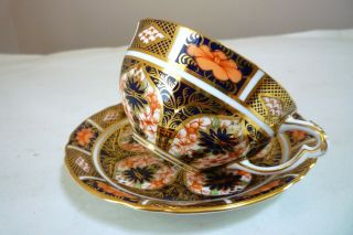 Antique Royal Crown Derby Imari Cup & Saucer Patt.  1128 Year Cypher For 1914