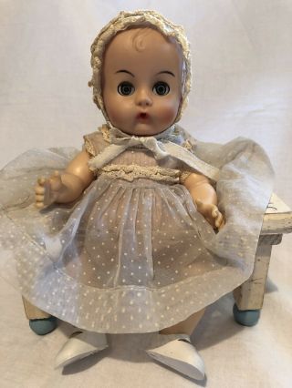 Vintage 8 " Vogue Baby Ginnette Doll In Wooden Tender