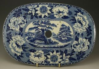 Antique Pottery Pearlware Blue Transfer Leopard & Antelope 13 " Drainer 1825