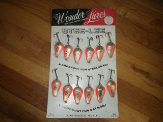 Vintage Lure Retail Display Of Wonder Lures By Acme Tackle Co With 12 Lures