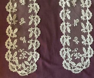 1.  1m EXQUISITE 19th CENTURY BRUSSELS HONITON LACE FICHU SCARF LAPPETS 323 4