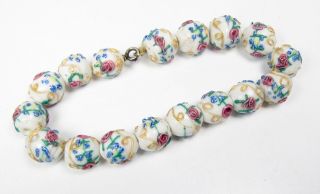 8 " Vintage Antique Venetian Wedding Cake Glass White Pink Blue Bead Bracelet Vtg