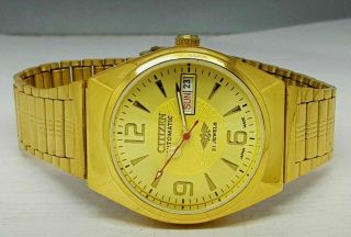 Citizen Automatic Men,  S Gold Plated Day Date Gold Dial Wrist Watch Run Orderii