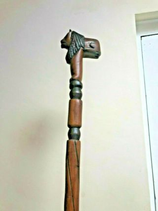 Antique / Vintage Walking Stick.  One Piece Of Wooden Lion