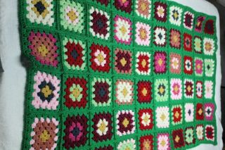 Vintage Granny Square Afghan Lap Throw Blanket Hand Crocheted