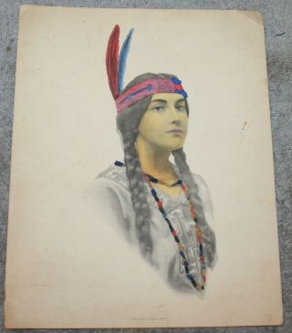 Antique Native American Indian Woman Maiden Color Schlesinger 1912