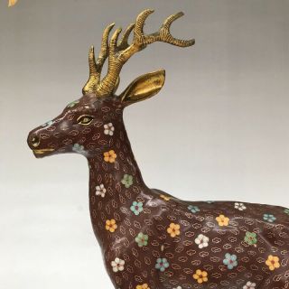 CHINESE ANCIENT CLOISONNE STATUE HAND - CARVED EXQUISITE LARGE DEER g13 2