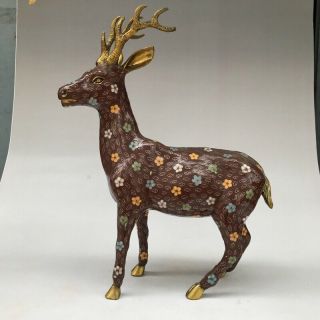 CHINESE ANCIENT CLOISONNE STATUE HAND - CARVED EXQUISITE LARGE DEER g13 5