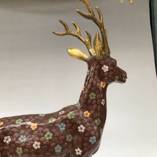 CHINESE ANCIENT CLOISONNE STATUE HAND - CARVED EXQUISITE LARGE DEER g13 8