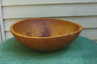 Large Antique Primitive Munising? Wood Dough Chopping Bowl - 15 3/4 "