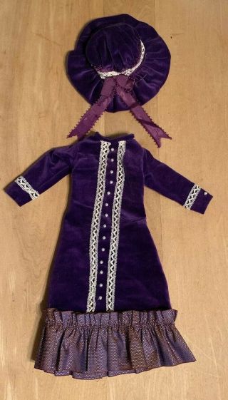 Lovely Purple Velvety Doll Dress And Hat For Antique Doll -