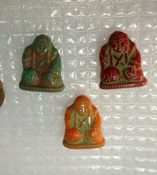 3 Vintage Czech Figural Glass Buddahs Jewelry Piece Beads