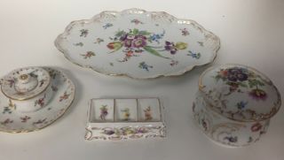 4 Pc Antique Dresden Porcelain Desk Items