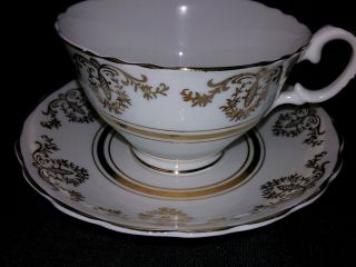 Vintage Crownford Fine Bone China Tea Cup & Saucer White & Gold Trim England