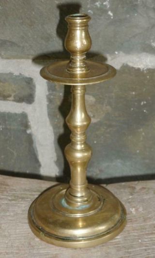 Rare 17th Century C Brass Mid Drip Candlestick Antique Early Lighting Iron