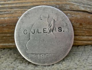 1853 Counterstamp Seated Silver Quarter " Cj Lewis " (michigan Nd ?) Antique Coin