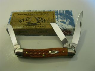 2008 Case Xx Pocket Worn Stockman Knife Harvest Orange Bone Handles Made In Usa