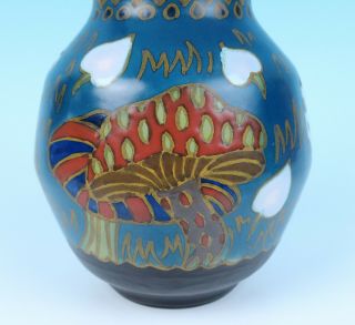 c.  1925 PZH Gouda Art Nouveau Mushrooms Vase 190 Antique Dutch Pottery Holland 3
