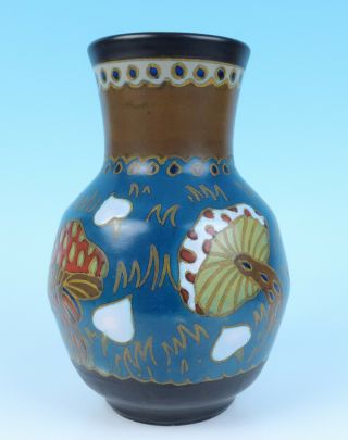 c.  1925 PZH Gouda Art Nouveau Mushrooms Vase 190 Antique Dutch Pottery Holland 4