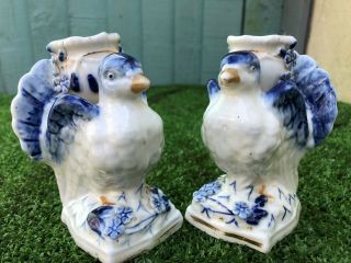 Pair: 19thc Porcelain Ceramic Decorative Birds,  Candle Holders C1880s