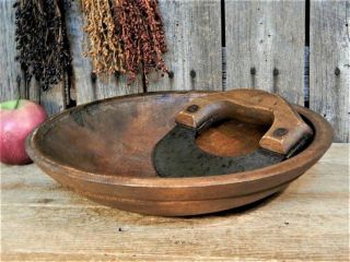 Aafa Antique Primitive Early Wooden Dough Bowl W/ Rim & Hand Chopper