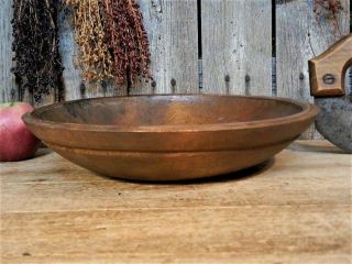 AAFA Antique Primitive Early Wooden Dough Bowl w/ Rim & Hand Chopper 2