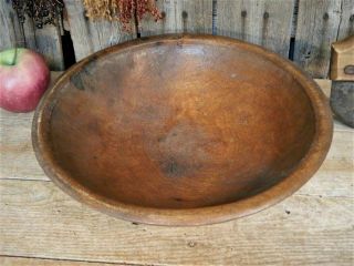 AAFA Antique Primitive Early Wooden Dough Bowl w/ Rim & Hand Chopper 3